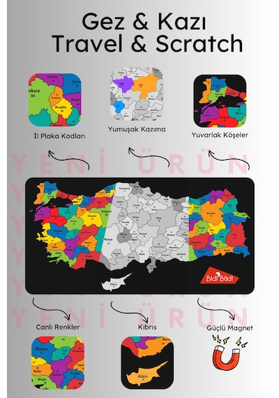 Gez Kazı Magnet Türkiye Haritası - Kolay Kazınabilir Harita - Scratch Map - Tarvel And Scratch 200 X 118