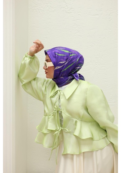 Silk Home Mor Yeşil Desenli Tivil İpek Eşarp 11432-20 Çok Renkli