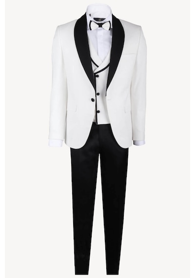 Ysf Erkek Krem Slim Fit Yelekli Çıkma Şal Yaka Damatlık