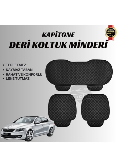 Skoda Octavia Uyumlu Deri Kapitone Koltuk Minderi Koruma Kılıfı 3 Lü Set