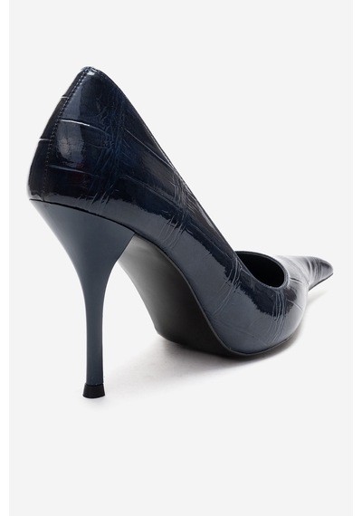 Luvishoes Luce Lacivert Baskılı Sivri Burunlu Kadın Topuklu Ayakkabı Lacivert