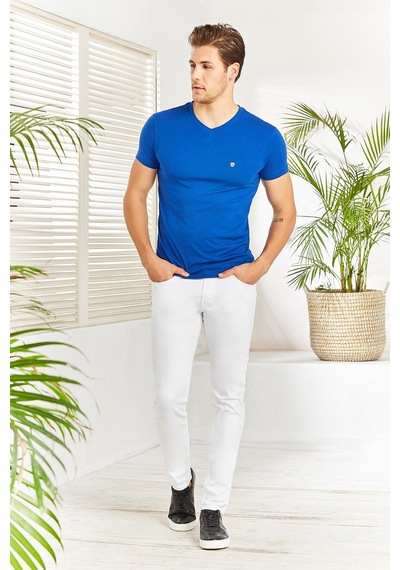Vigoss Erkek Logolu V Yaka T-shırt 61560-00083 Saks