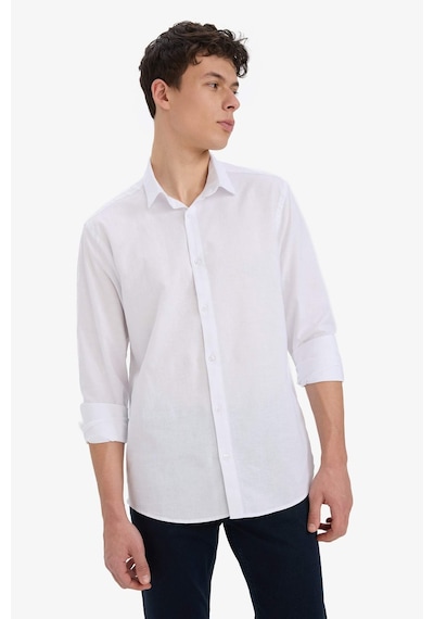 DeFacto Regular Fit Polo Yaka Keten Yazlık Uzun Kollu Beyaz Gömlek E1729AX25SPWT34 DeFacto Regular Fit Polo Yaka Keten Yazlık Uzun Kollu Beyaz Gömlek E1729AX25SPWT34