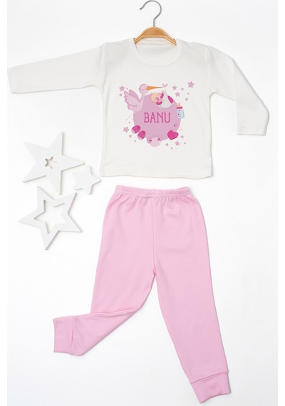 Pia Baby İsimli Kız Çocuk Pijama Takımı %100 Pamuk Penye İsme Özel Baskılı Kişiselleştirilebilir Pijama Seti 20246p14pi Krem