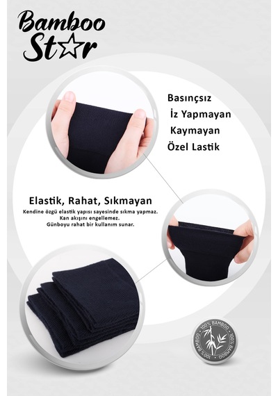 Bamboo Star Bambu Erkek Soket Uzun Düz Lacivert Dikişsiz 3'lü Premium Kutulu Çorap