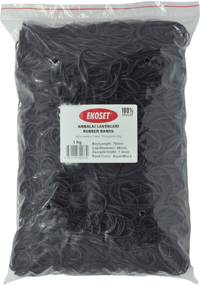 Ekoset Siyah Paket Ambalaj Para Lastiği 70Mm 1Kg