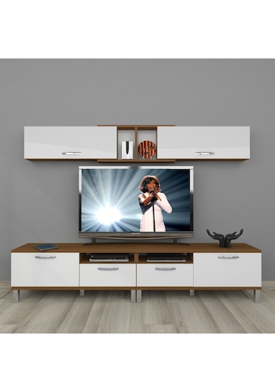 Decoraktiv Eko 5220 Mdf Krom Ayaklı Tv Ünitesi Tv Sehpası Ceviz - Beyaz