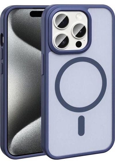 Apple Uyumlu iPhone 15 Pro Max Kılıf M-safe Şarj Özellikli Mat Arka Yüzey Zore Sio Kapak Lacivert