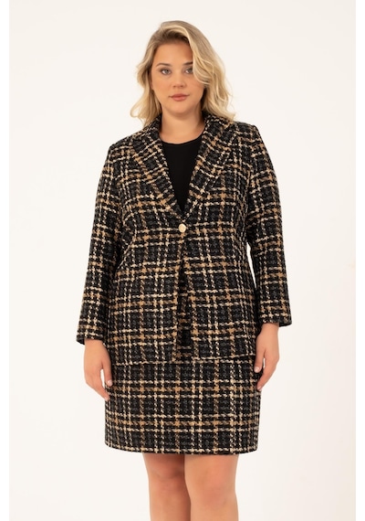 Myline Astarlı Tüvit Kruvaze Blazer Ceket-1743-kahverengi Kahverengi