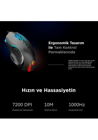 Rampage Smx-g38 Claw Usb 7 Makro Tuşlu 7200dpi Rgb Ledli Gaming Oyuncu Mouse
