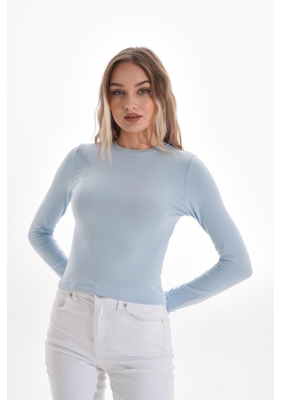 Likralı Pamuk Tişört-slim Fit -açık Mavi Açık Mavi