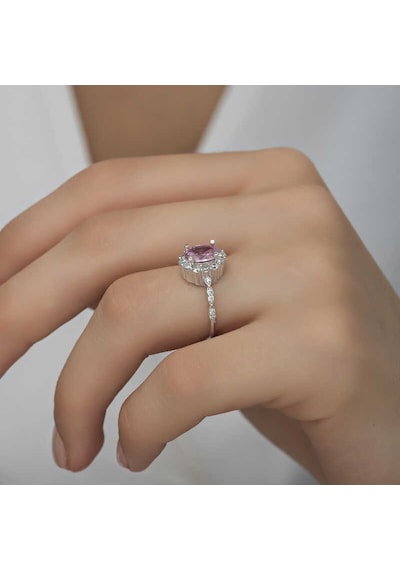 Stillove Gümüş Pembe Oval Taşlı Kadın Yüzük