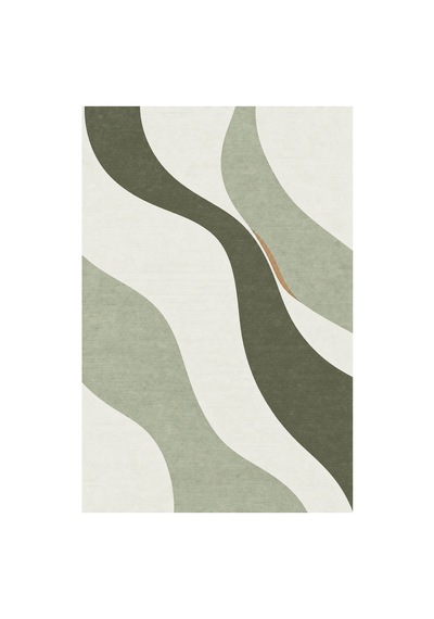 Kartela Halı Akış Dalgalı Modern Halı Adaçayı Yeşili Kaymaz Taban Makinede Yıkanabilir 60x90 Cm