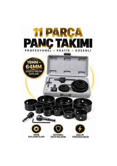 11 Li Panç Seti 19-64 Mm Çelik Delik Açma Ucu
