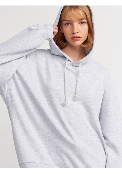 Dilvin 40142 Yıkama Efektli Sweatshirt-gri Melanj Gri Melanj