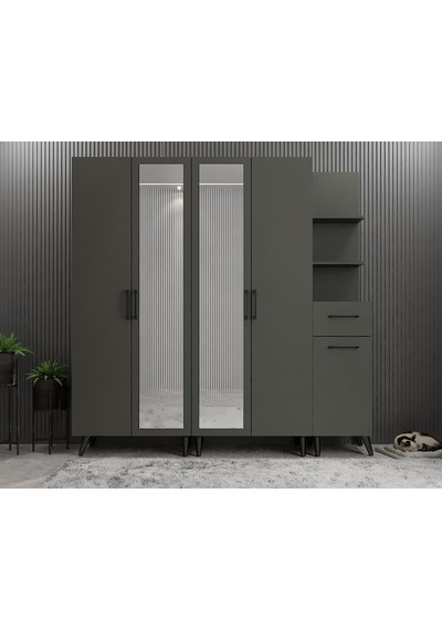 Açelya Portmanto Vestiyer Ayakkabılık Füme M1 200cm Montaj Dahil