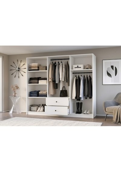 Metalia Gm 036 Lüx 6 Kapı 2 Çekmeceli Düğme Kulplu Aynalı Gardırop