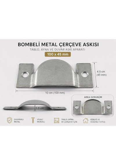 Bombeli Metal Çerçeve Askısı 100x45 Mm Vidalı Tablo, Ayna Ve Duvar Askı Aparatı 2 Adet Çoklu Renk