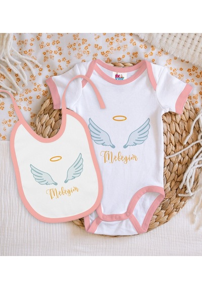 Bk Kids Meleğim Tasarımlı Pembe Bebek Body Zıbın Ve Mama Önlüğü H Çok Renkli