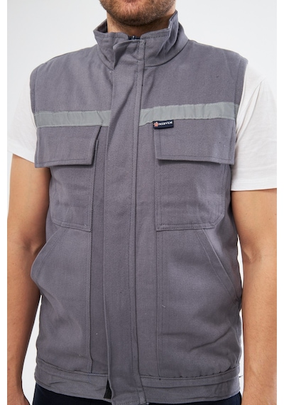 Yelek 7/7 Gabardin %100 Pamuk Kapitoneli Reflektörlü Gri