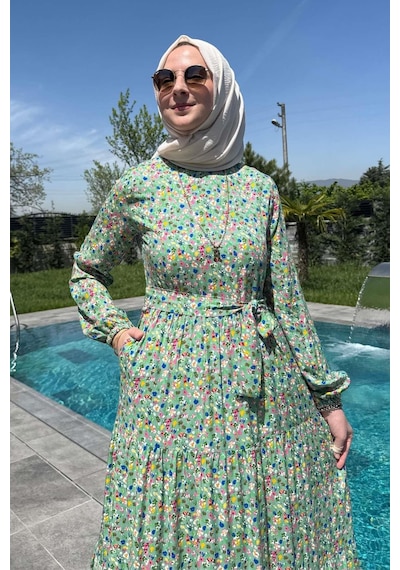 Rabia Şamlı Hale Elbise Yeşil Normal