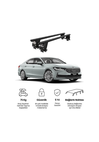 Royal Skoda Superb 2015 Ve Sonrası Uyumlu Siyah Kilitli Ara Atkı Port Bagaj Tavan Barı
