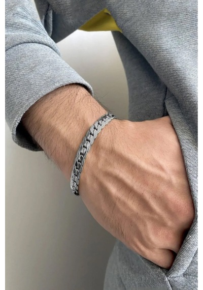 Kararmaz Kalın Gümüş Çelik Bileklik Unisex Antrasit