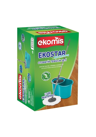 Ekostar Otomatik Temizlik Seti, 360 Derece Dönebilen Mop Başlığı, Otomatik Döner Sıkma Mekanizması, Mikrofiber Mop Başlığı, Kolay Kullanım