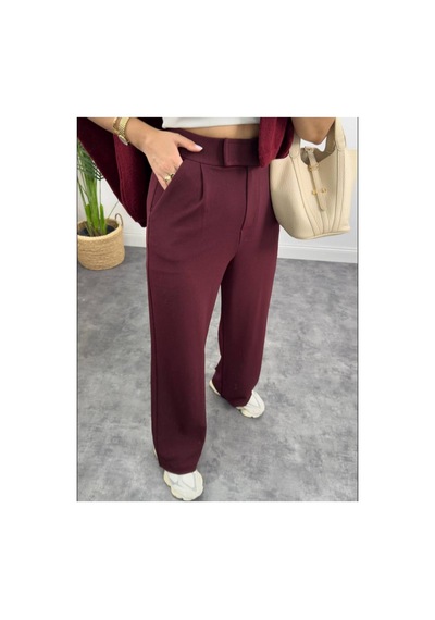 Butik Kadın Bordo Cırtlı Palazzo Pantolon