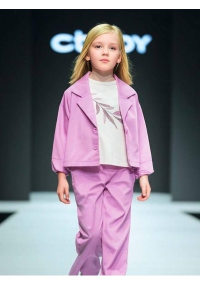 Çikoby Kız Çocuk Pantolon Ceket T-shirt Üçlü Takım-15679 Lila