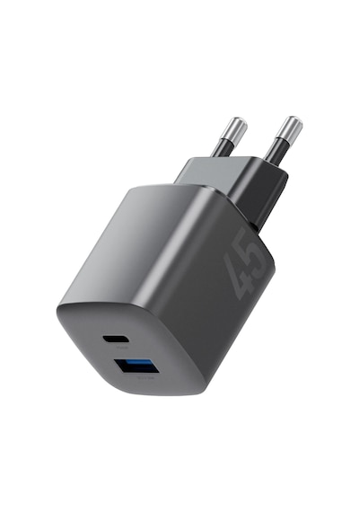 Energea Ampcharge Mini 45 1 Adet 45w Type-c Ve 30w Usb Çıkışlı Pd Pps Qc 3.0 Gan Hızlı Şarj Aleti - Siyah