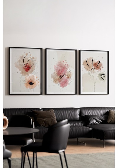Huhuli Ahşap Siyah Çerçeveli Minimalist 3 Lü Tablo Huhu205