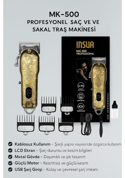 Insua Hk 6500 Profesyonel Dijital Saç Sakal Kesim Tıraş Makinesi Kuaförlerin Tercihi 5 - 8 Saat