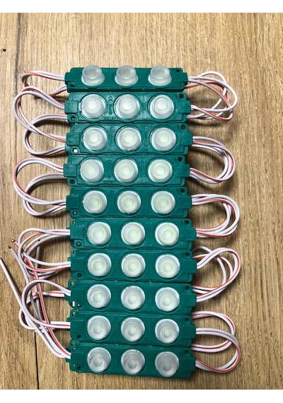 12 Volt 3 Lü 3 Watt Geniş Lensli 3030 Modül Led 10 Adet Yeşil