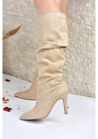 Fox Shoes Ten Süet Ince Topuklu Kadın Çizme L404868002