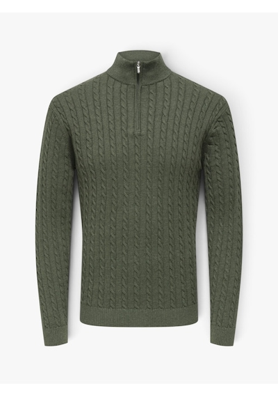 Only & Sons Onslouı Reg 12 Cabel Half Zıp Knıt Noos Erkek Gri Kazak - 22033763