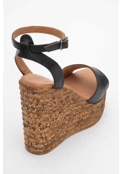 Luvishoes Luvi Shoes Elsıe Siyah Cilt Hakiki Deri Kadın Dolgu Topuklu Sandalet Siyah Deri