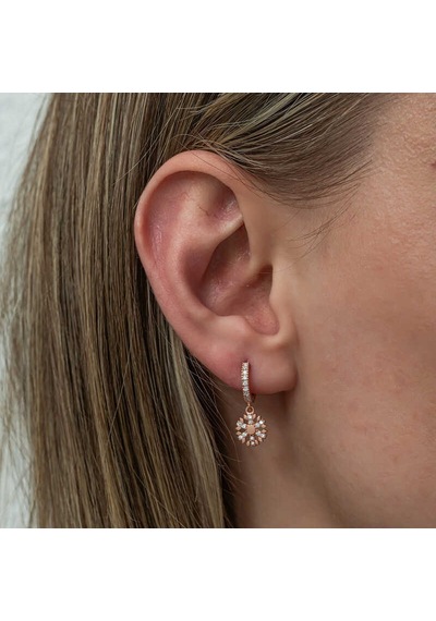 Gümüş Sallantılı Rose Kar Tanesi Kadın Küpe 14 MM-Gümüş
