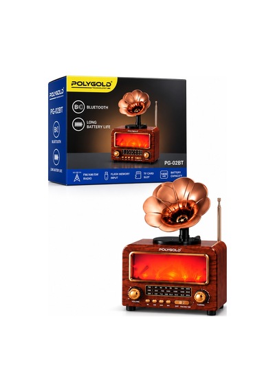 Pg-02bt Bluetooth Gramofon Nostalji Speaker Fm/am/sw Radyo Usb Tf Kart 1800 Mah