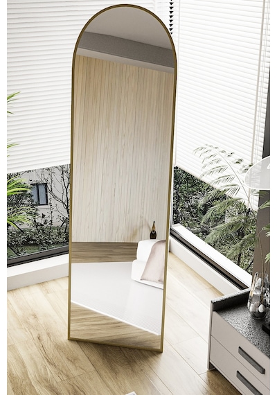 Evdemo Pamir Gold Metal Çerçeveli Ayaklı Oval Boy Aynası 180x50 Cm Gold