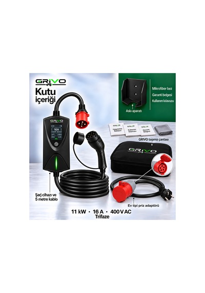 11 Kw 16a Taşınabilir Elektrikli Araç Şarj Cihazı Type 2 5 Metre Kablo Ip67 2 Yıl  - 938842693