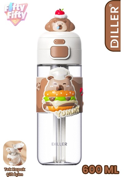 Dıller 600 Ml Pipetli & Rahat İçim Çift Kullanım Tritan Su Matarası Suluk -ffd600renk3 Kahverengi