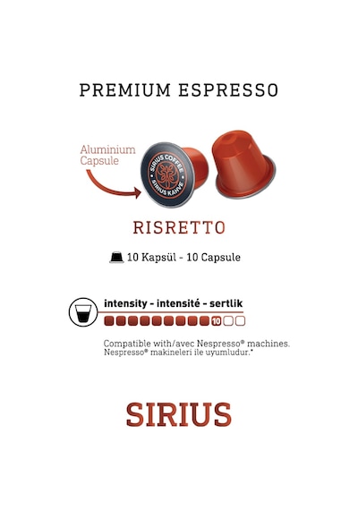 Sirius Special Nesspresso Uyumlu 10 Ristretto Kapsül Kahve 10'lu