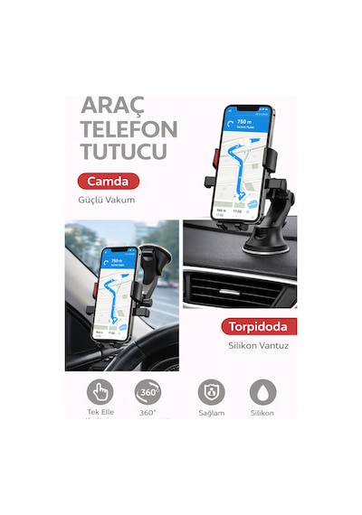 Mega Oto Market Teleskopik Araç İçi Telefon Tutucu Otomatik Kilitli Torpido Üstü Ve Gösterge Paneli Oto Telefon Standı