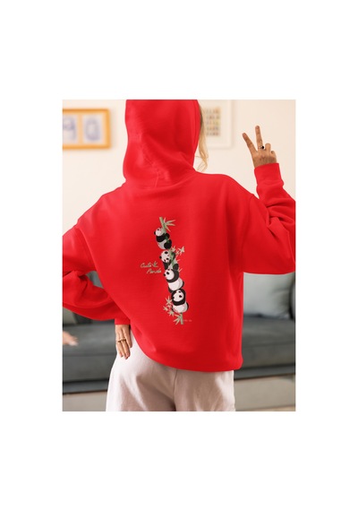 Stil X Sevimli Pandalar Baskılı Kadın Sweatshirt Kırmızı-5