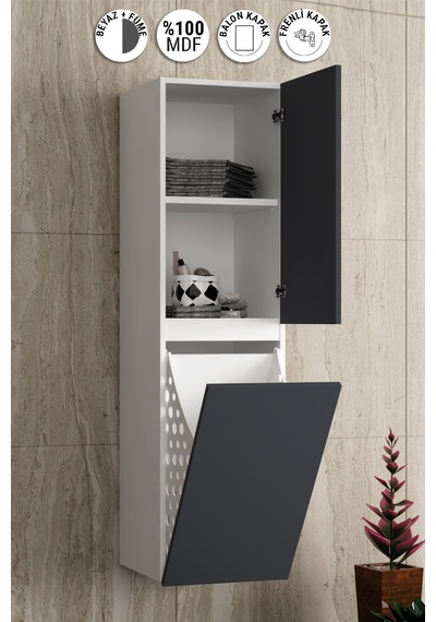 Yıldız 35 130 Cm Beyaz-füme Balon Mdf Asma Sepetli Banyo Boy Dolabı Beyaz - Füme Yıldız 35 130 Cm Beyaz-füme Balon Mdf Asma Sepetli Banyo Boy Dolabı Beyaz - Füme