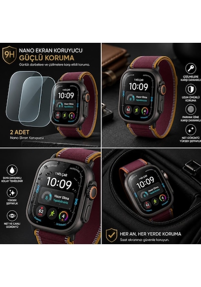 Apple Watch Ultra 4 49mm İle Uyumlu Ekran Koruyucu A3579 Nano Parlak 9h Esnek Cam Çizilmeye Dayanıklı