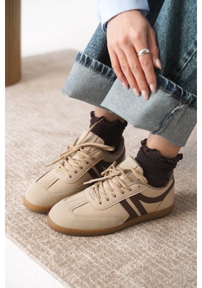 Daxtors Garantili Carina Günlük Ortopedik Kadın Sneaker Spor Ayakkabı Bej