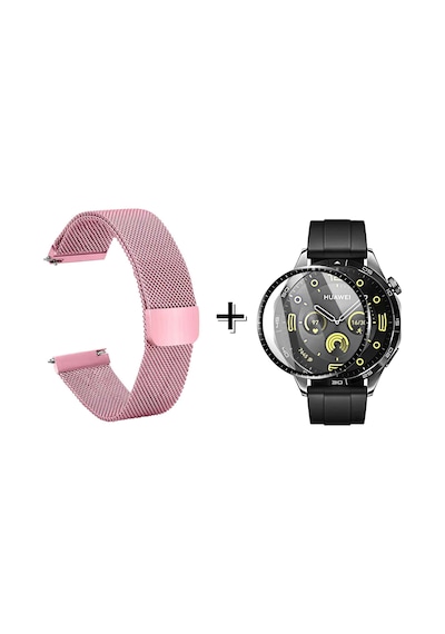 Forzacase Huawei Watch Gt4 46mm İçin Metal Mıknatıslı Kordon Kayış + Ekran Koruma Filmi - Fc096 Pembe