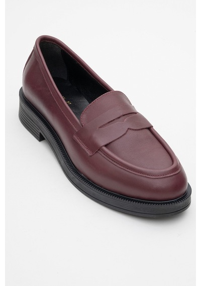 Luvishoes Pline Bordo Cilt Hakiki Deri Kadın Loafer Ayakkabı